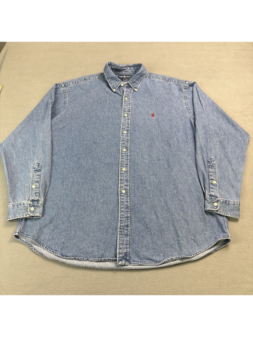 Vintage Ralph Lauren Blake Denim Button Up Shirt Size XL Oversized Blue